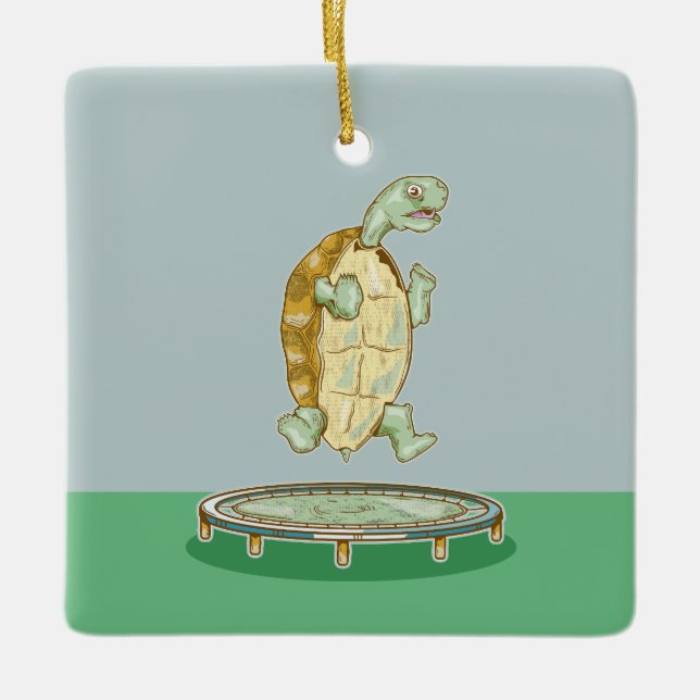 Ornement En Céramique Tortue sur trampoline (Devant)