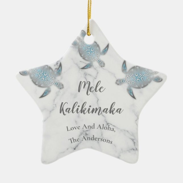Ornement En Céramique Tortues argentées | Mele Kalikimaka Hawaiian (Devant)