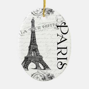 Ornement En Céramique Tour Eiffel en noir et blanc