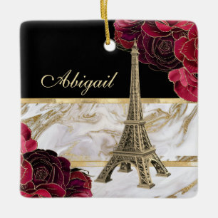 Ornement En Céramique Tour Eiffel or, marbre noir Rose Noël