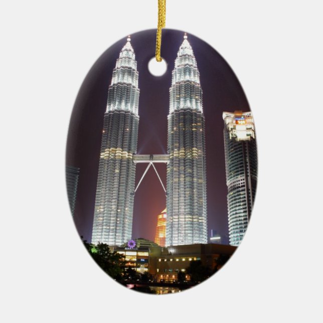Ornement En Céramique Tours Petronas à Kuala Lumpur la nuit (Devant)