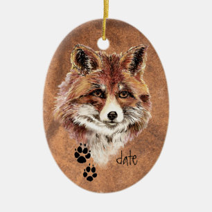 Ornement En Céramique Traces Rendues sur mesure Red Fox, Aquarelle Anima