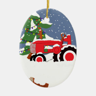 Ornement En Céramique Tracteur Arbre de Noël