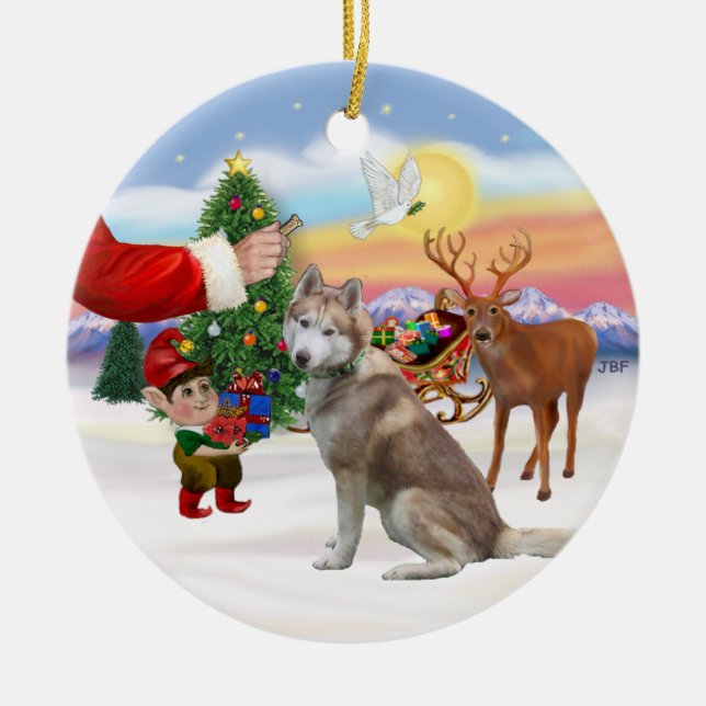 Ornement En Céramique Traite pour un Husky sibérien (rouge) (Devant)