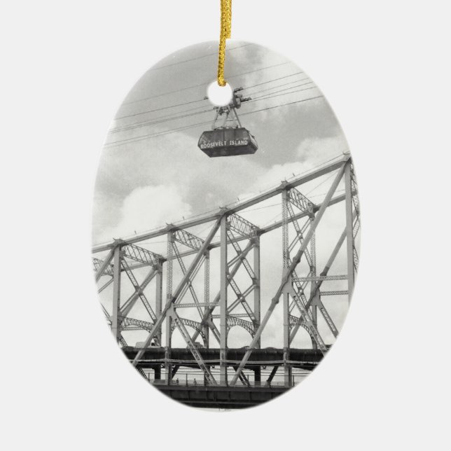 Ornement En Céramique Tramway d'île de Roosevelt, NYC, photo analogue (Devant)