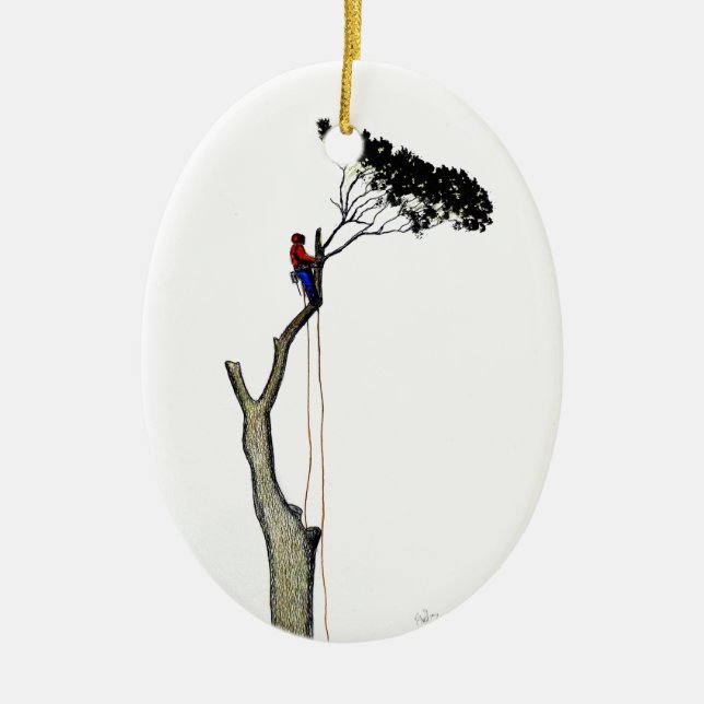 Ornement En Céramique Tree Surgeon Arborist at work present Chainsaw Gif (Devant)