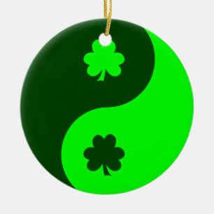Ornement En Céramique Trèfle Yin Yang 2 Vert Citron