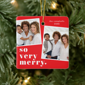 Ornement En Céramique Très Joyeux Noël sur Photo Rouge