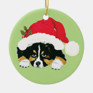 Ornement En Céramique Tri chiot australien noir de Noël