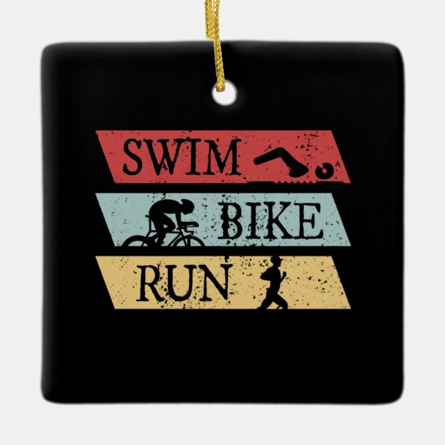 Ornement En Céramique Triathlon - Course à vélo de natation (Devant)