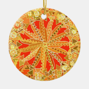 Ornement En Céramique Tribal Mandala Print, Mustard Gold et Orange