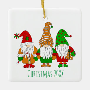 Ornement En Céramique Trois mignons Gnomes de Noël Fêtes Personnalisées
