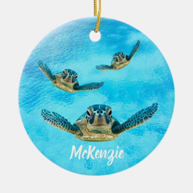 Ornement En Céramique Trois tortues de mer nageant (Devant)
