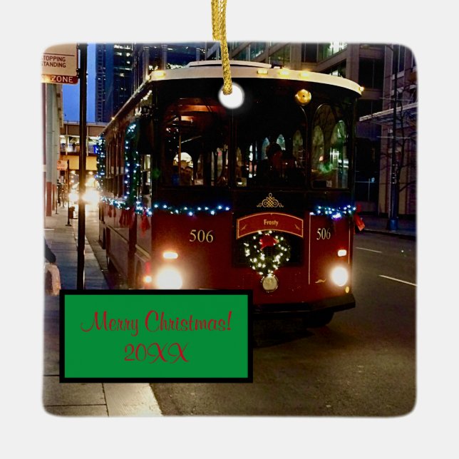 Ornement En Céramique Trolley De Noël À Chicago (Devant)