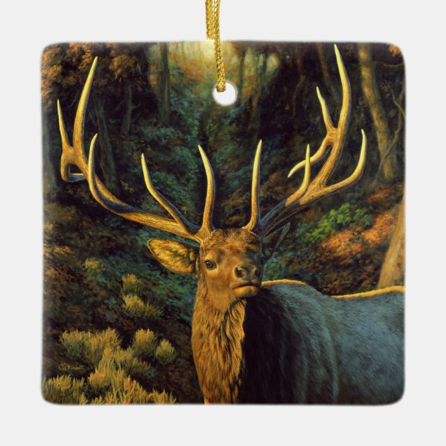 Ornement En Céramique Trophée Bull Elk à l'automne (Devant)