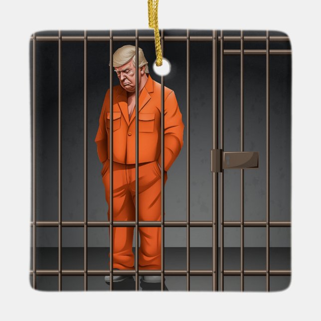Ornement En Céramique Trump en prison Carré en céramique (Devant)