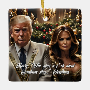 Ornement En Céramique Trump et sa femme "qui donne un F*ck" Noël