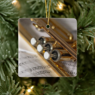 Ornement En Céramique Trumpet and Sheet Music Brass Instrument