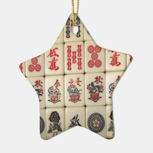 Ornement En Céramique Tuiles et panda de Mahjong décorés d'un monogram