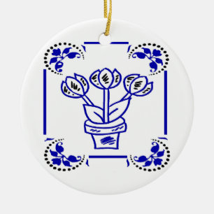 Ornement En Céramique Tulipes bleues hollandaises