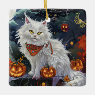 Ornement En Céramique Turc Angora Chat Halloween Éffrayant