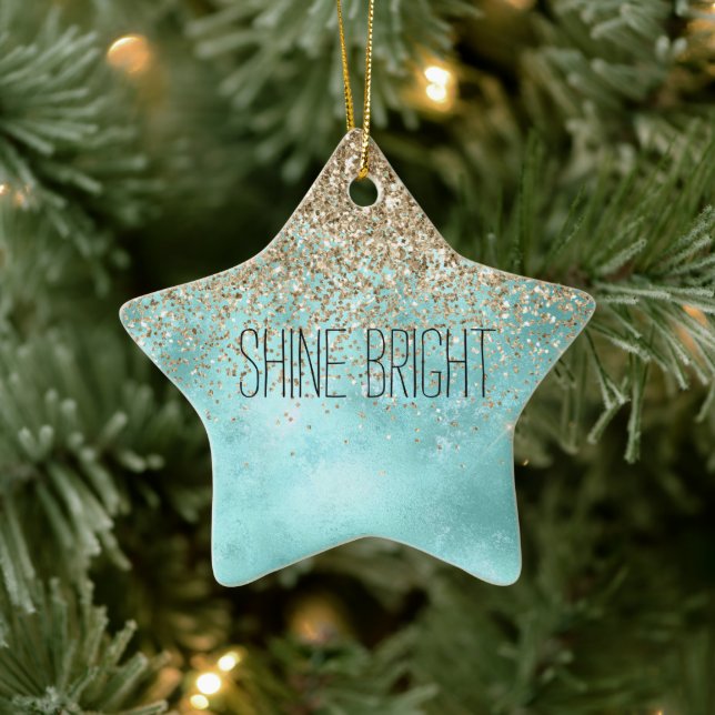 Ornement En Céramique Turquoise Aqua Gold Glam Parties scintillant étinc (Arbre)