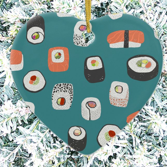 Ornement en céramique Turquoise Sushi (Japanese sushi Christmas ornament)