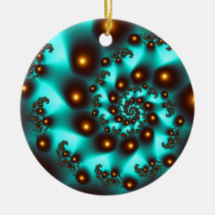 Ornement En Céramique Turquoise Trippy Art Abstrait Fractal