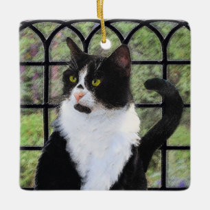 Ornement En Céramique Tuxedo Chat dans la peinture de fenêtre Art animal
