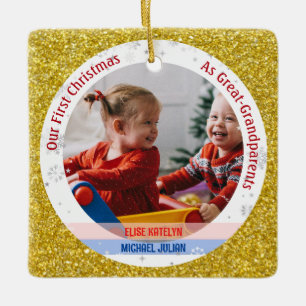 Ornement En Céramique Twins Girl Boy 1st Xmas Great-Grand-parents Photos