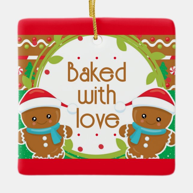 Ornement En Céramique Twins Jolly Gingerbread Hommes cuits avec amour (Devant)