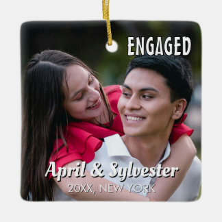 Ornement En Céramique Two Hearts One Love Personalized Engagement Photo