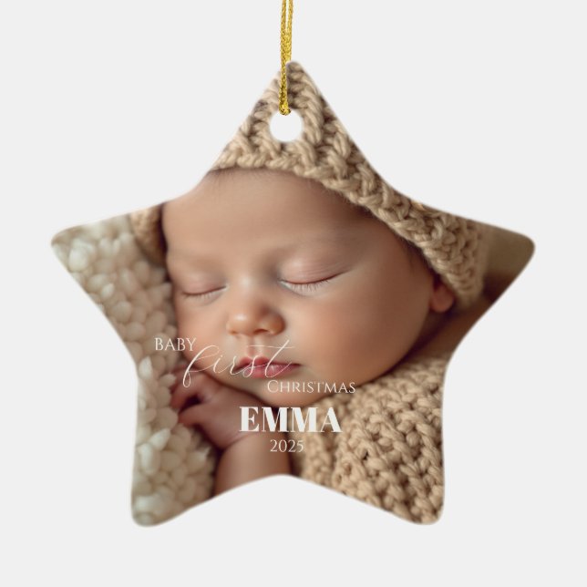 Ornement En Céramique Two Photos Minimalist Baby First Christmas (Devant)