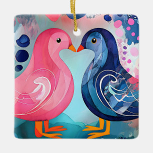 Ornement En Céramique "Un baiser en plumes" Heureuse Sainte-Valentin