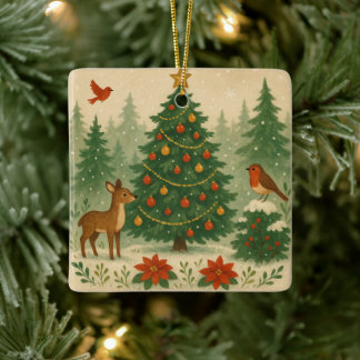 Ornement En Céramique Un beau sapin de Noël dans la nature