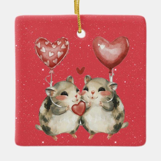 Ornement En Céramique Un couple de souris amoureux Valentine (Devant)