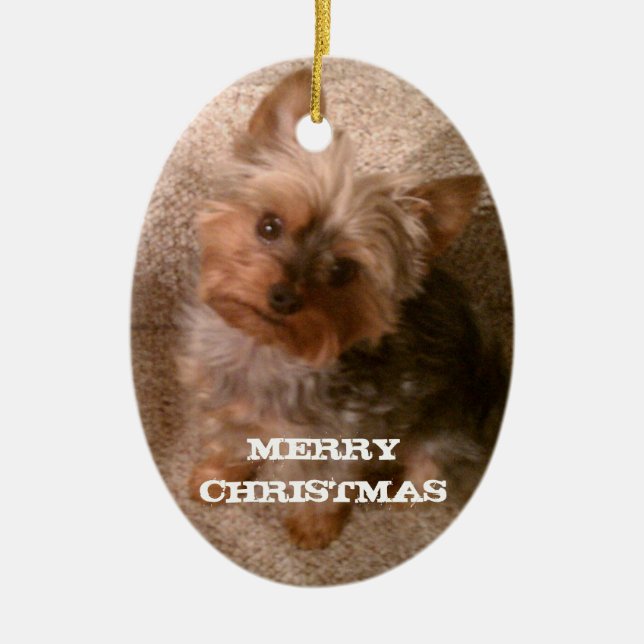 Ornement En Céramique Un Joyeux Noël de Yorkie (Devant)