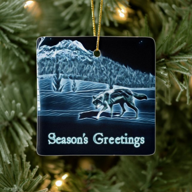 Ornement En Céramique Un loup sur la neige - Bonnes Fêtes (Arbre)