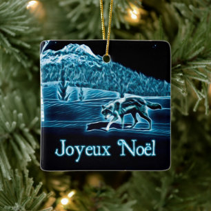 Ornement En Céramique Un loup sur la neige - Joyeux Noё l