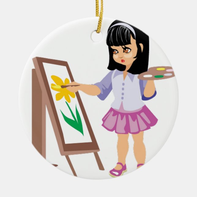 Ornement En Céramique Une petite fille avec une palette de peinture (Devant)