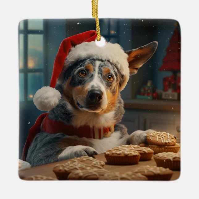 Ornement En Céramique Vacances de Noël de chien de bétail australien (Devant)
