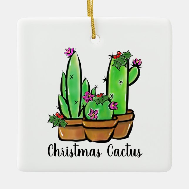 Ornement En Céramique Vacances sympa Xmas Cactus cactus cactus succulent (Devant)
