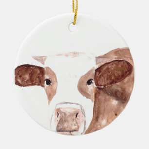 Ornement En Céramique Vache Brown aquarelle animal nature ferme écossais