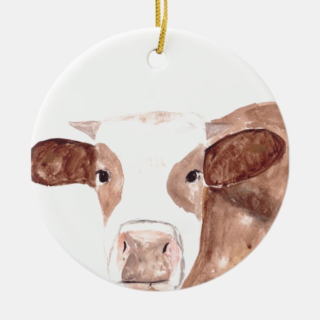 Ornement En Céramique Vache Brown aquarelle animal nature ferme écossais (Devant)