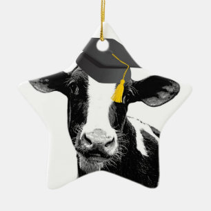 Ornement En Céramique Vache drôle à obtention du diplôme de