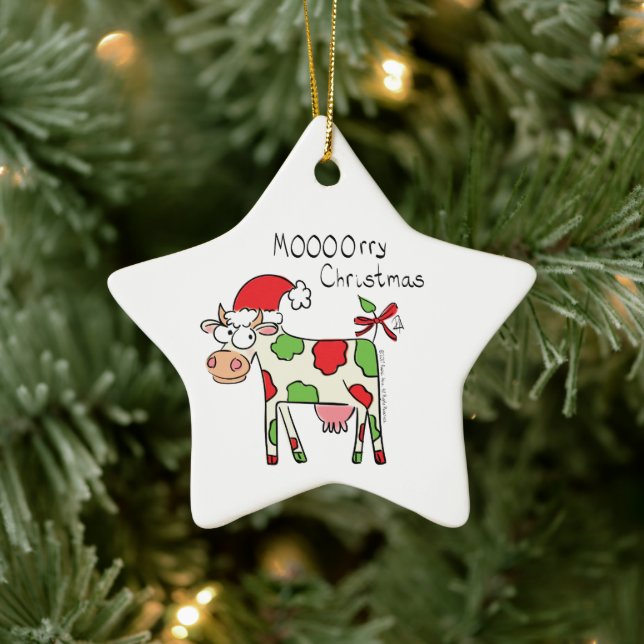 Ornement En Céramique Vache Drôle Caricature Noël (Arbre)