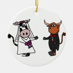 Ornement En Céramique Vache drôle et mariage de Taureau