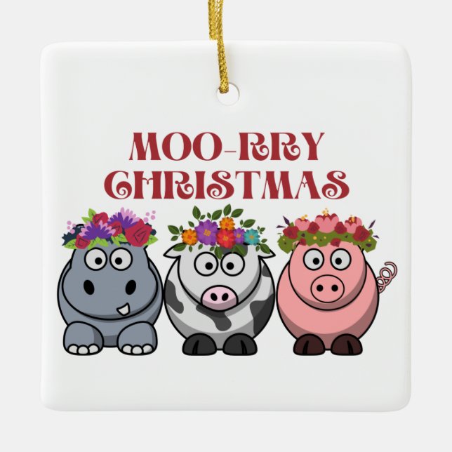 ORNEMENT EN CÉRAMIQUE VACHE NOËL MERRY NOËL XMAS (Devant)
