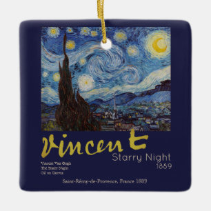 Ornement En Céramique Van Gogh Nuit étoilée Vintage Bleu Chef-d'œuvre