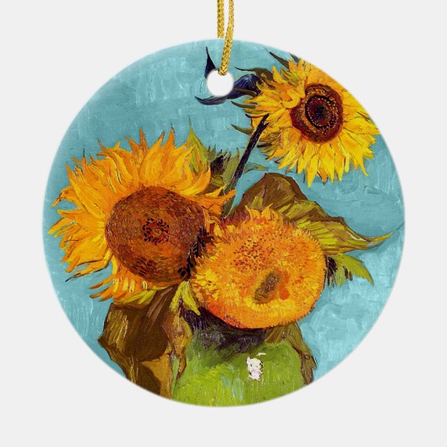 Ornement En Céramique Van Gogh - Trois Tournesols Dans Un Vase - Art (Devant)